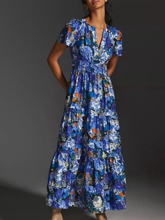 Anthropologie Dresses & Skirts - Anthropologie Somerset Blue Floral Tiered Maxi Dress